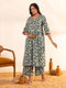 Teal Blue Cotton Floral Printed Kurta with Palazzo